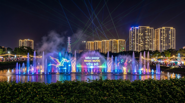 Đánh thức công viên Yên Sở: Khi tụ điểm vắng lặng buổi tối hóa thân thành Siêu show Nhạc nước mặt hồ