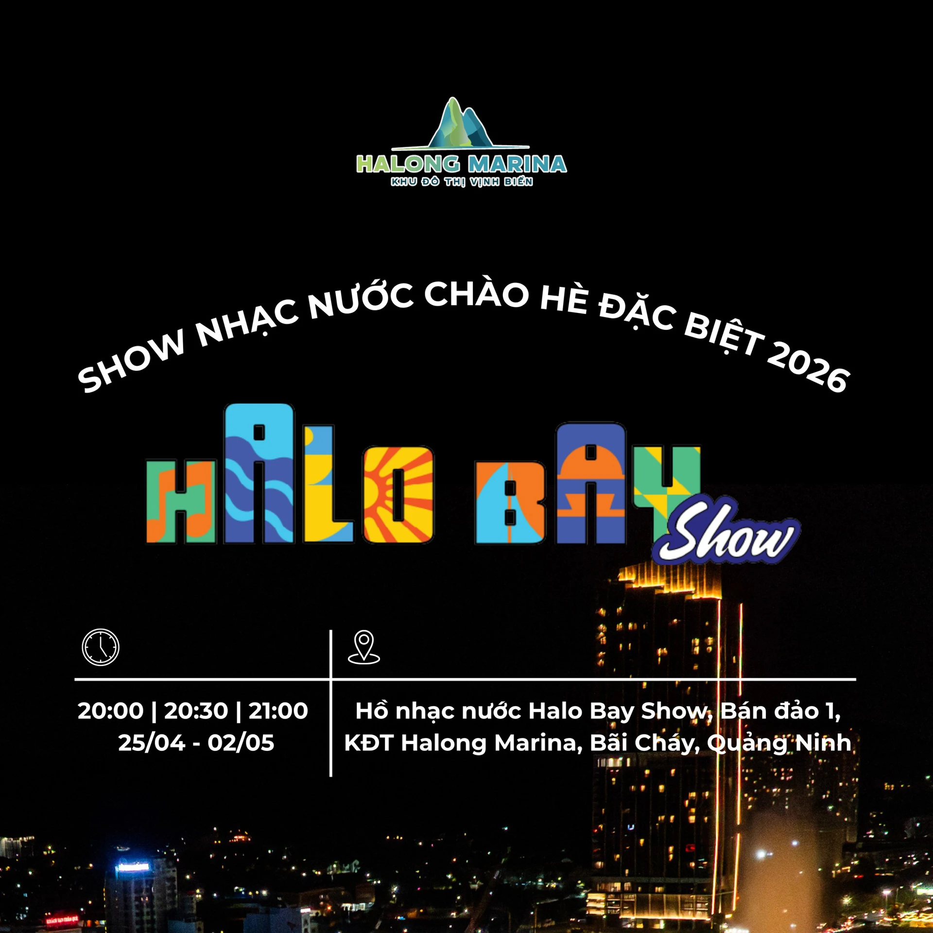 Lịch biểu diễn nhạc nước Halo Bay hè 2026