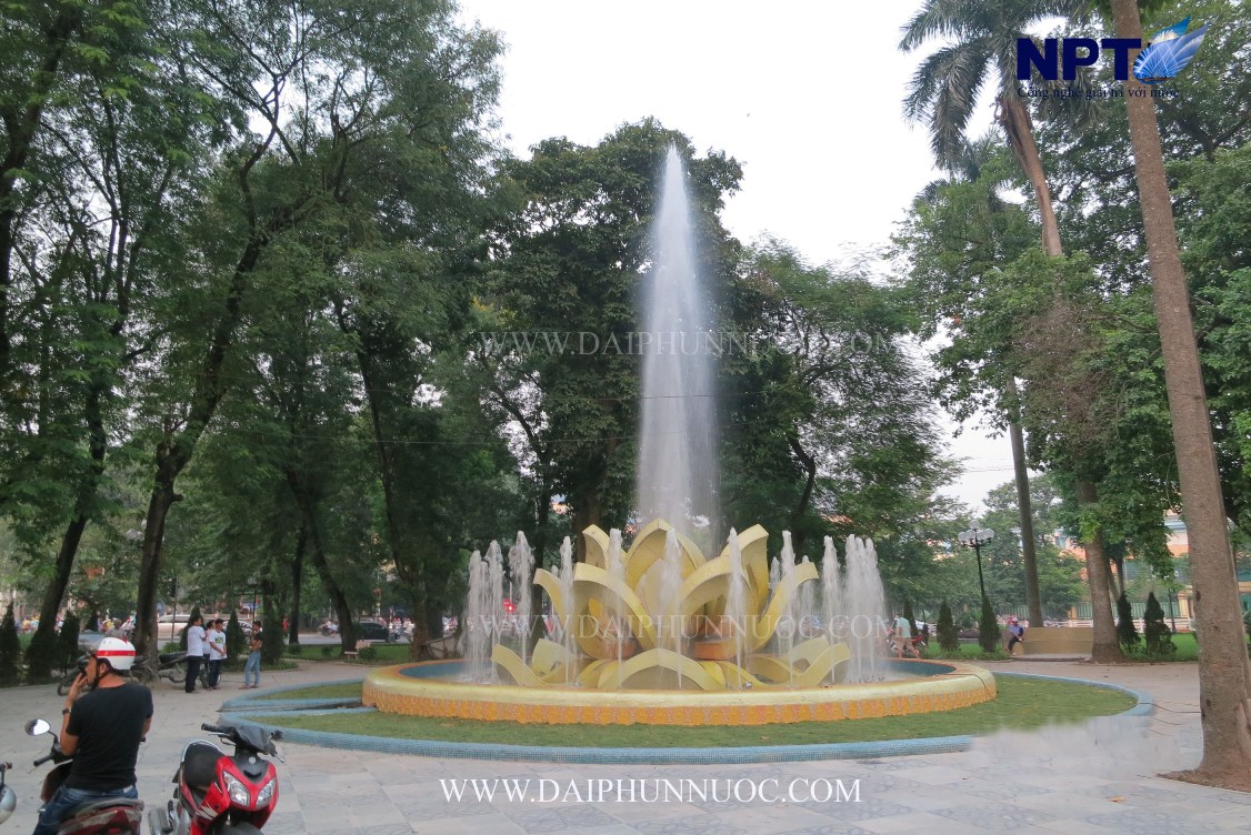 Góc nhìn gần chi tiết cánh sen và bể mosaic