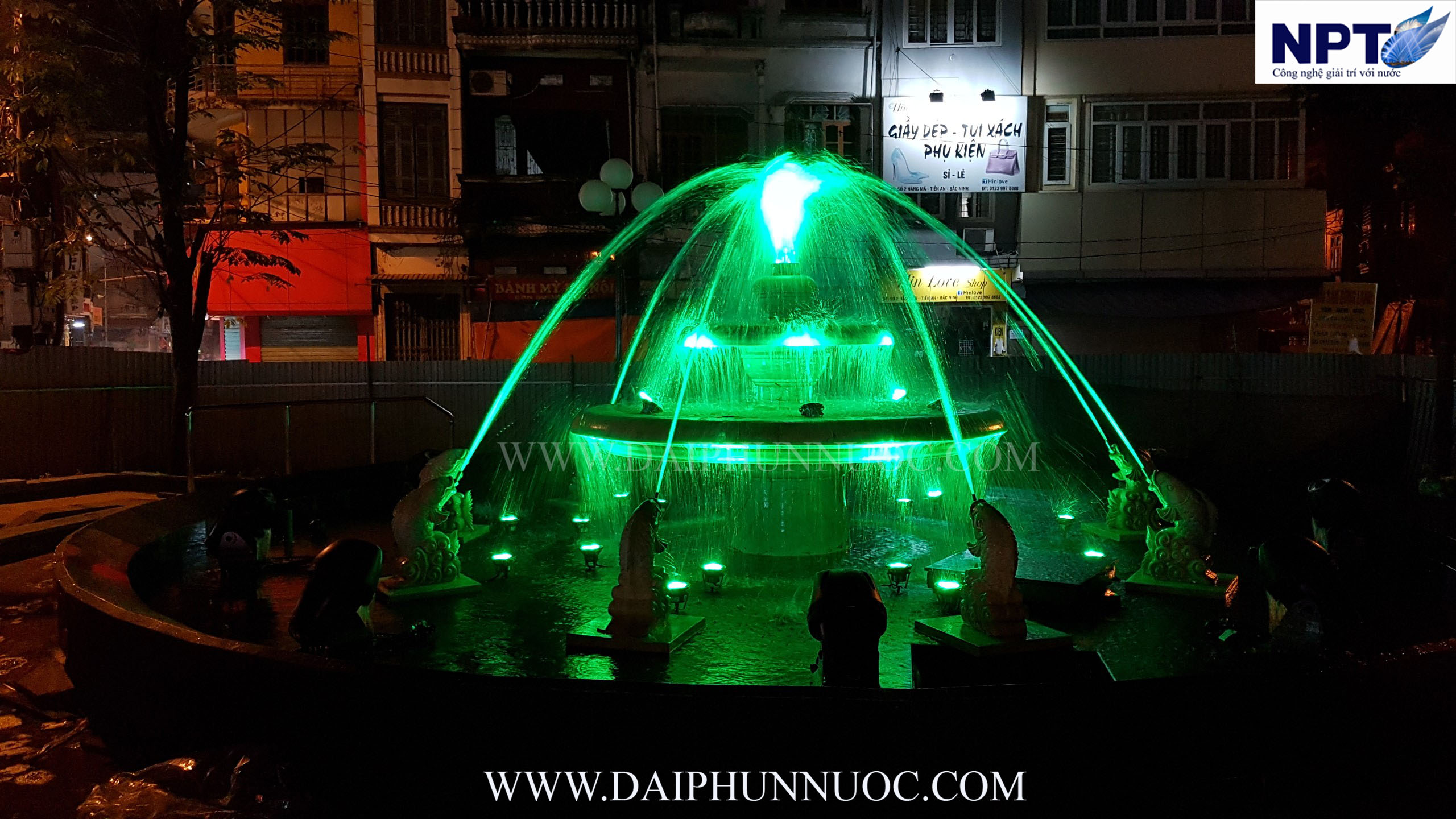 Đài phun nước Bắc Ninh – ánh sáng xanh dương