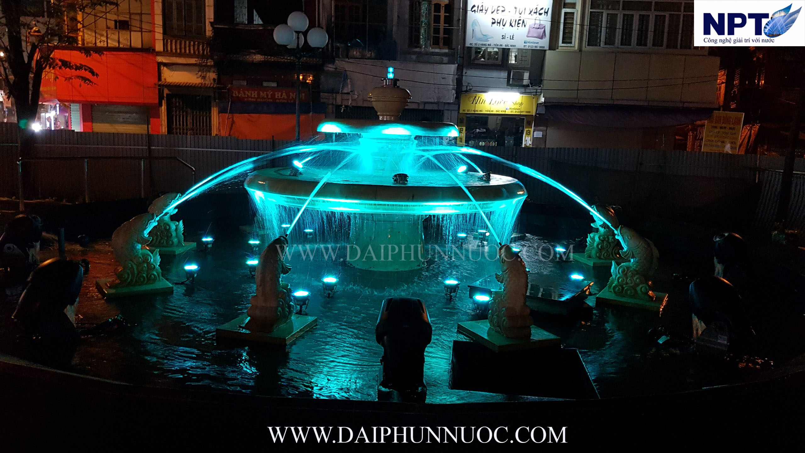 Đài phun nước Bắc Ninh – ánh sáng xanh lá