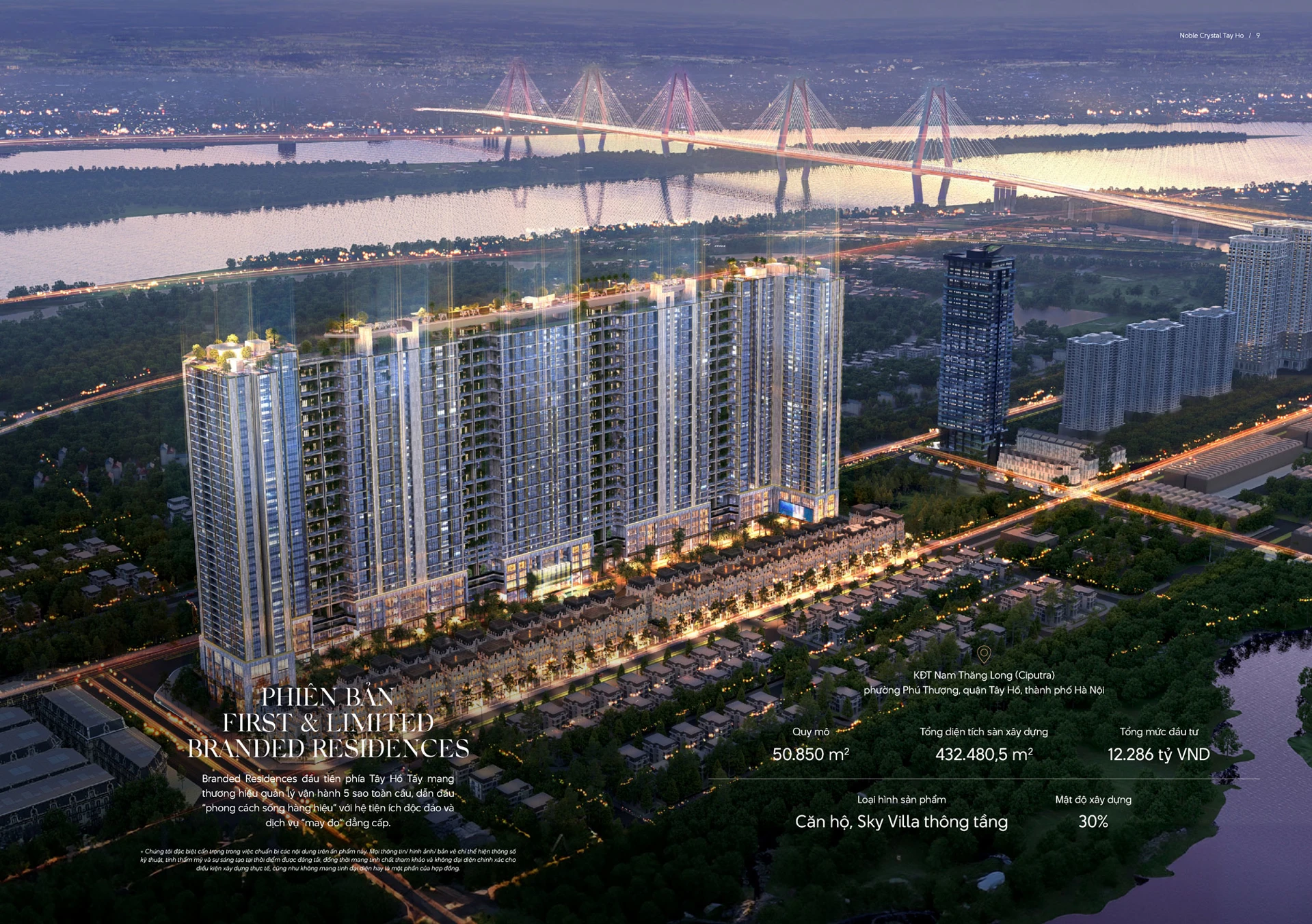 Phối cảnh tổng thể dự án Noble Crystal Tây Hồ với không gian mặt nước ấn tượng