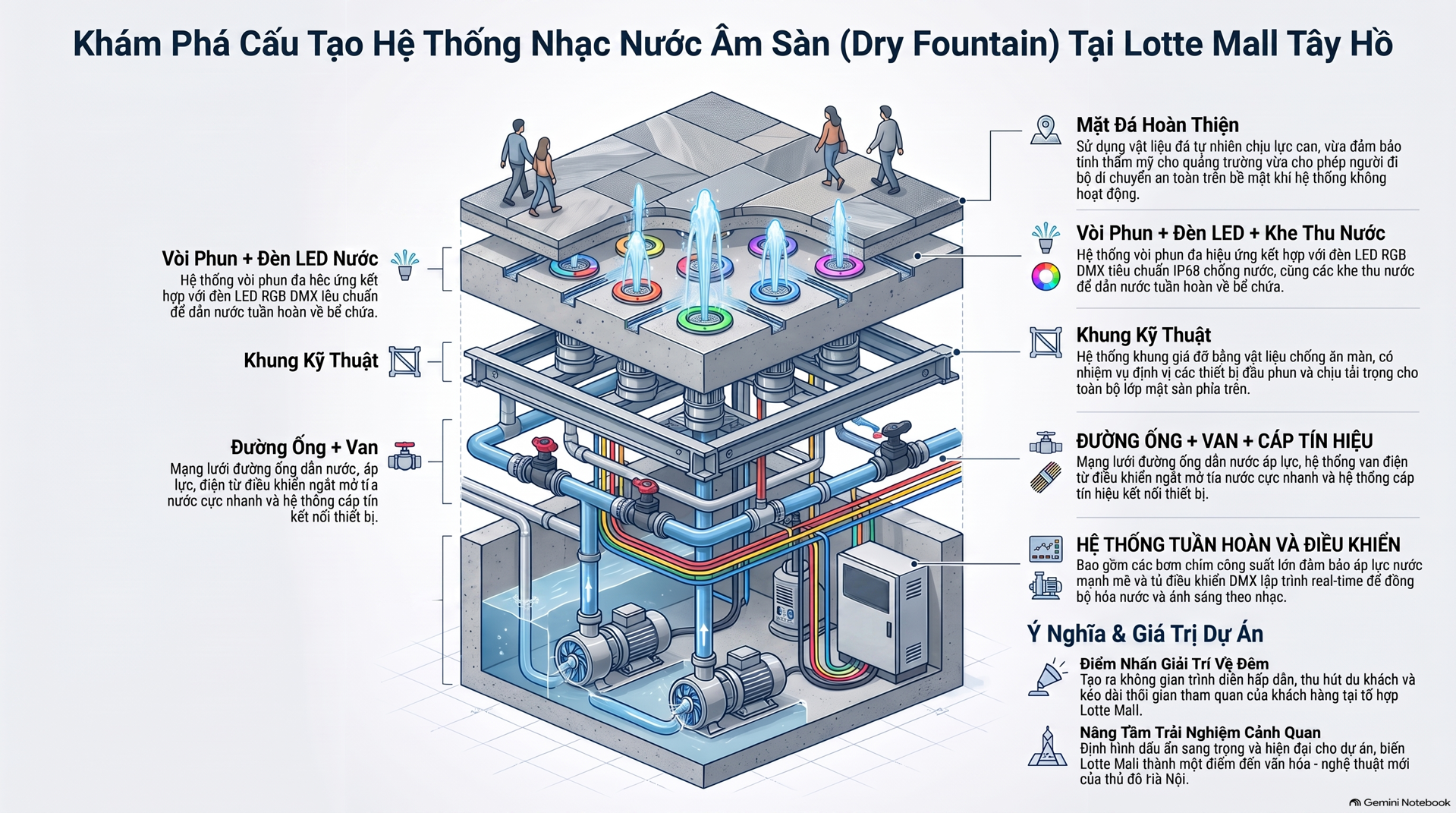 Nhạc nước âm sàn Lotte Mall West Lake khi hoàn thiện