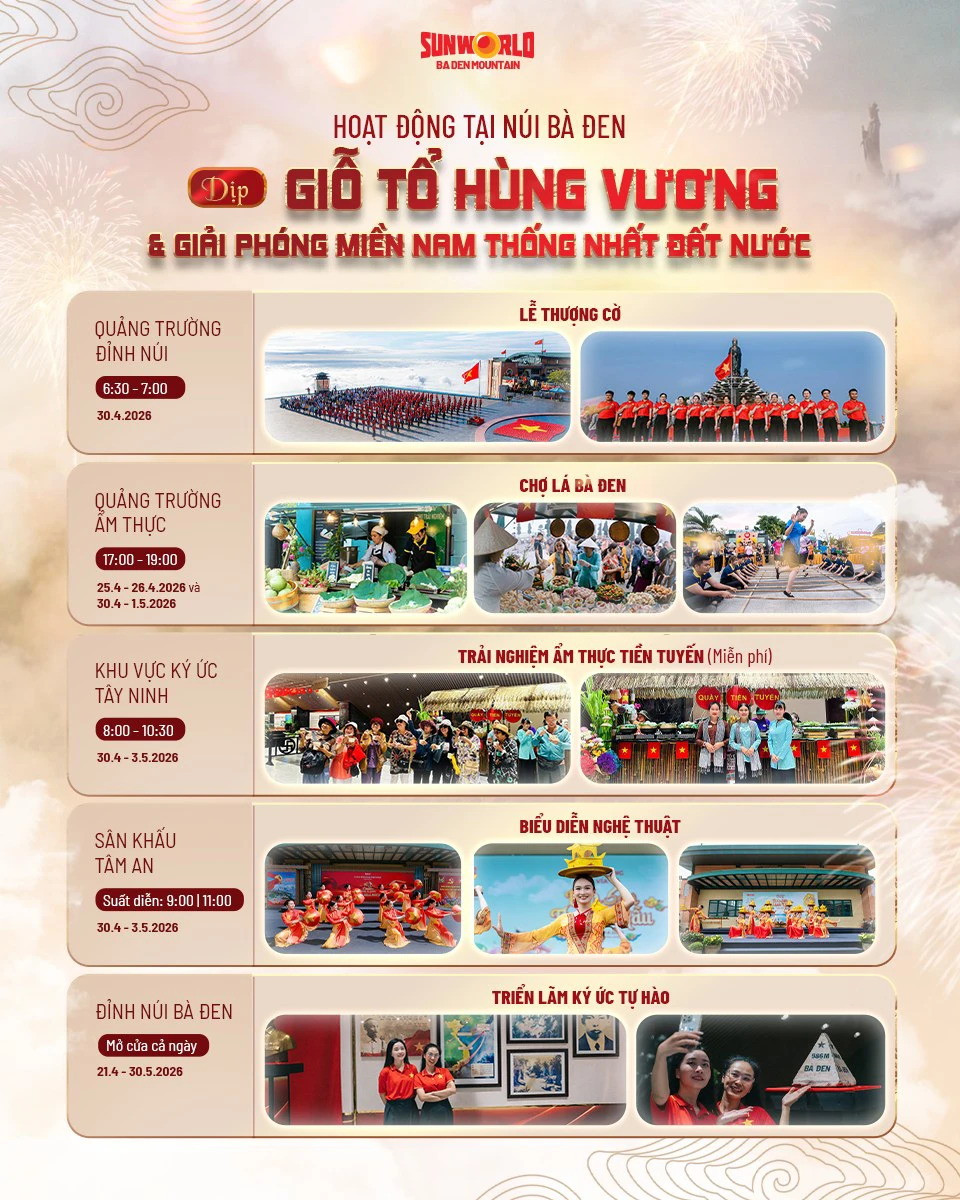 Không khí lễ hội rực rỡ sắc cờ đỏ sao vàng trên đỉnh thiêng núi Bà Đen Tây Ninh